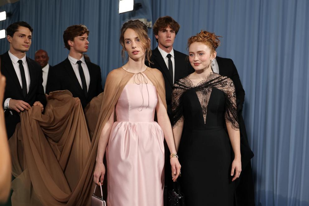 Maya Hawke and Sadie Sink attend the 2025 Met Gala Celebrating "Superfine: Tailoring Black Style" on May 05, 2025 in New York City.