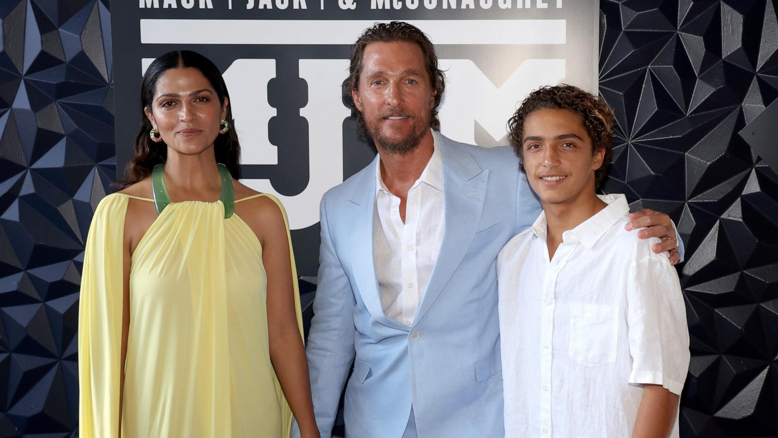 PHOTO: Camila Alves McConaughey, Matthew McConaughey and Levi Alves McConaughey attend the 2023 Mack, Jack & McConaughey Gala at ACL Live on April 27, 2023 in Austin.