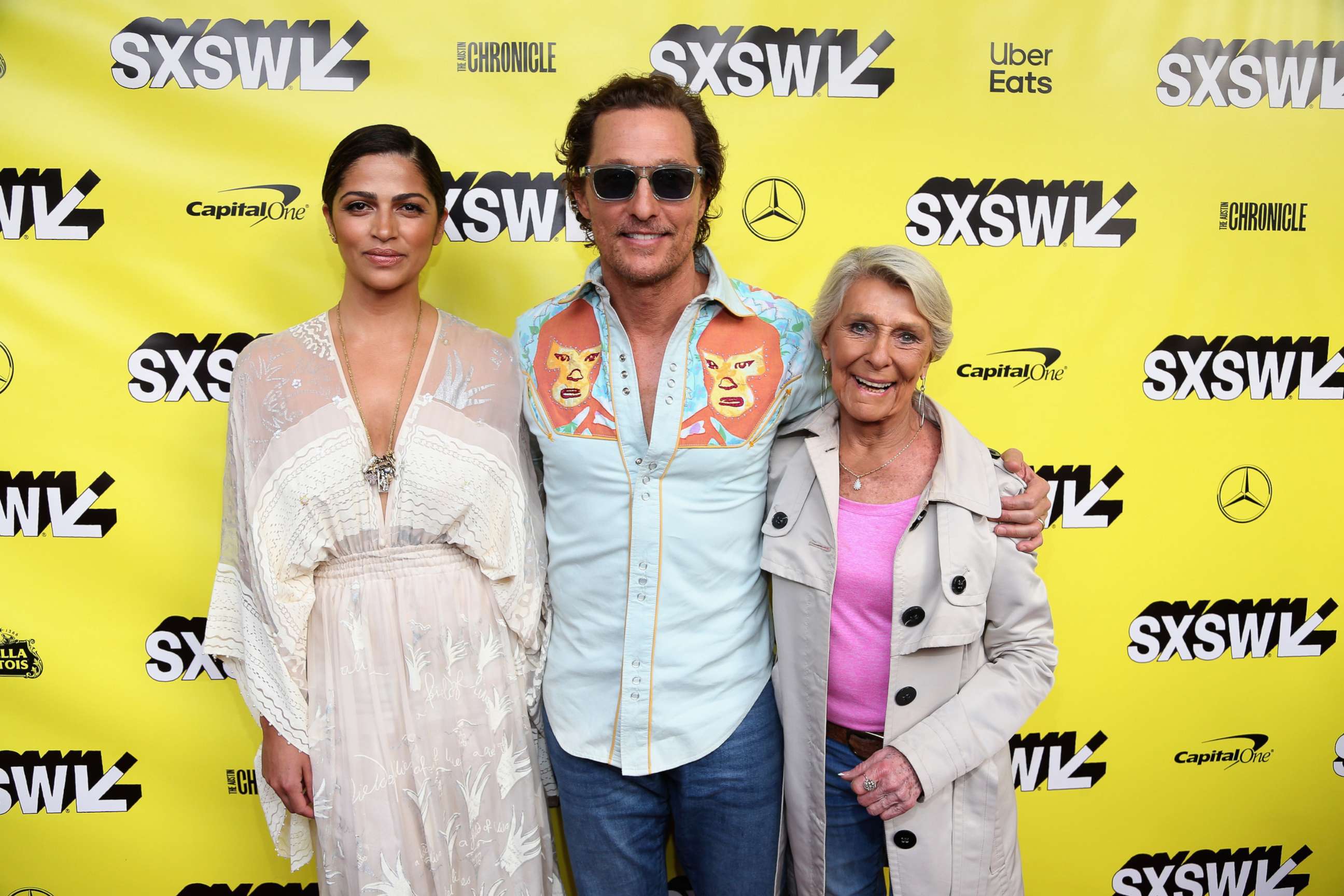 PHOTO: Camila Alves, Matthew McConaughey and Kay McConaughey attend a premiere at the Paramount Theatre, March 9, 2019 in Austin, Texas. 