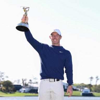 PHOTO: Rory McIlroy of Northern Ireland poses for a photo with the trophy after beating JJ Spaun in a three hole play-off during the final round of THE PLAYERS Championship 2025 at TPC Sawgrass, March 17, 2025, in Ponte Vedra Beach, Fla.