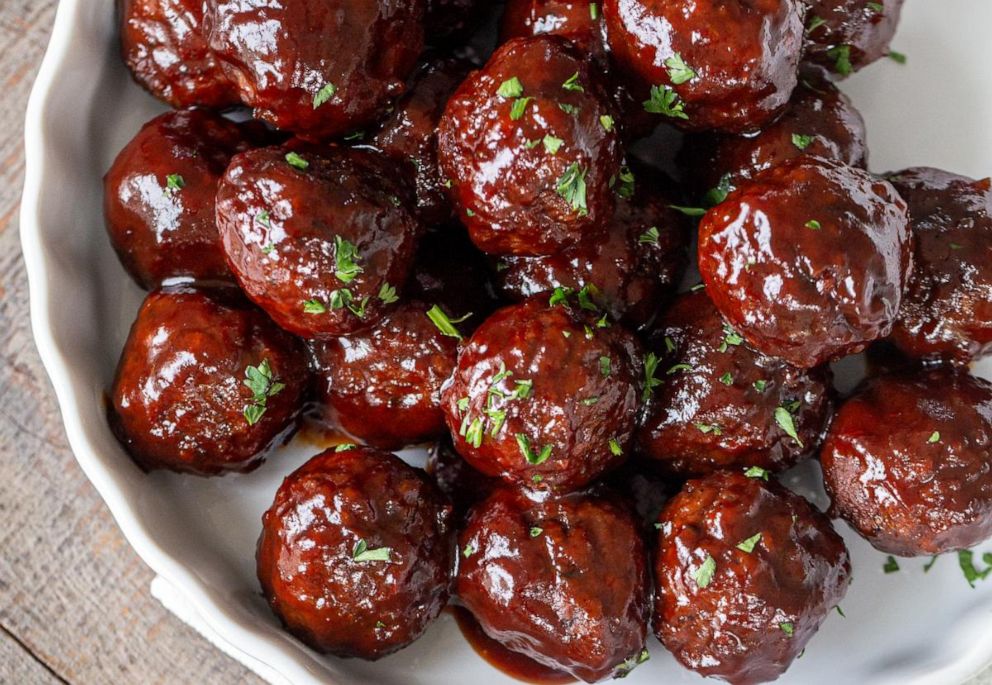 PHOTO: Five-minute meatballs glazed with jelly.