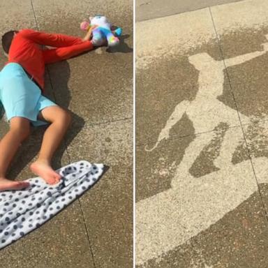 PHOTO: Megan Baird and her sons Carter and Parker enjoy making "water silhouettes" on their driveway, creating images by making poses on their home driveway and then spraying water with a garden hose to outline them.