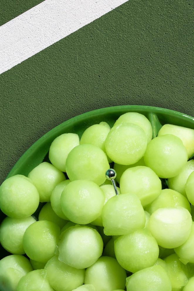 PHOTO: A bowl of melon balls to make the tennis ball garnish on the Honey Deuce cocktail.