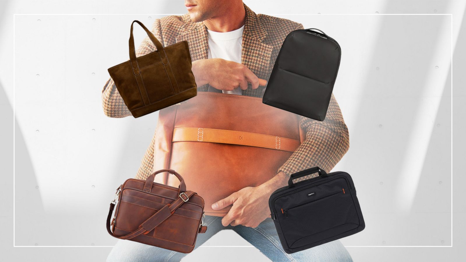 Brown colour checked design Laptop bag for men, stylish laptop bag