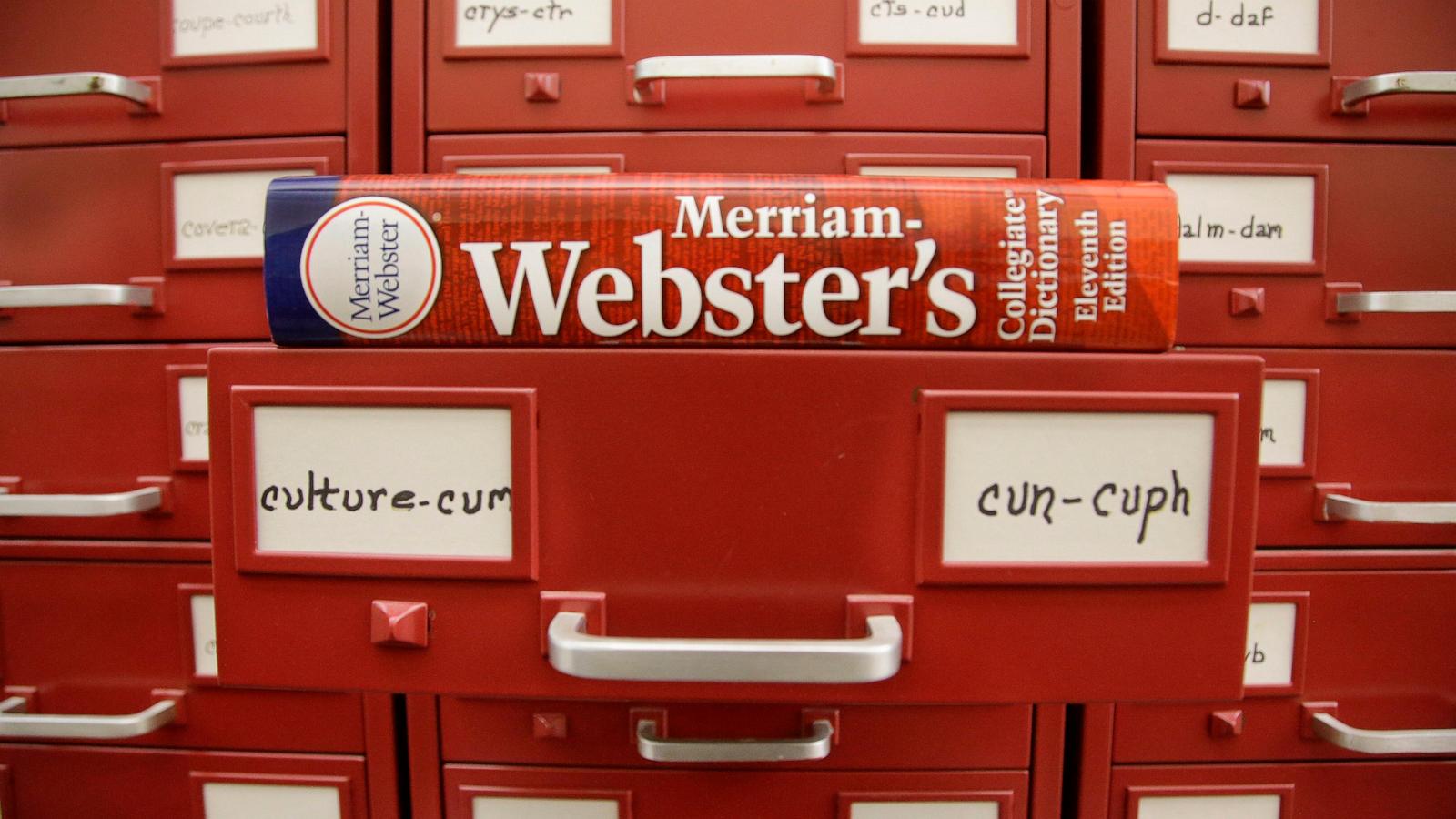 PHOTO: A Merriam-Webster dictionary sits atop their citation files at the dictionary publisher's offices, Dec. 9, 2014, in Springfield, Mass.