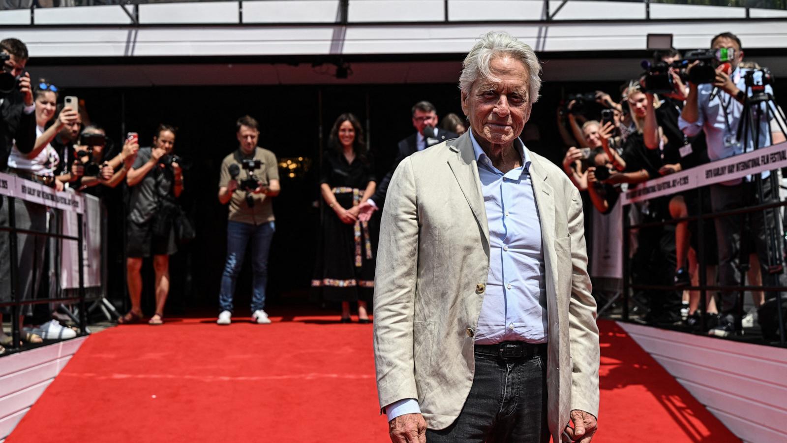 US actor and film producer Michael Douglas poses on the red carpet of the 59th Karlovy Vary International Film Festival (KVIFF) in Karlovy Vary, Czech Republic on July 5, 2025.