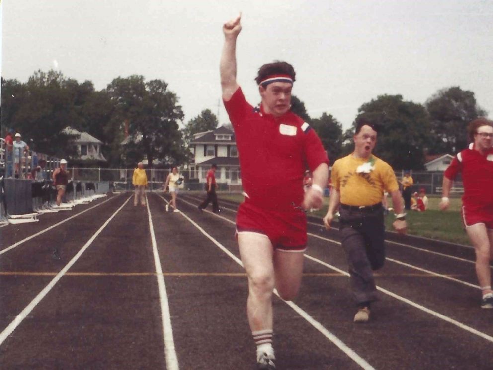 PHOTO: Michael Nawrocki winning the race at the Special Olympics. 