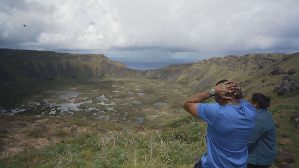 PHOTO: "GMA" co-anchor Michael Strahan pictured at the Rano Kau crater on Easter Island.