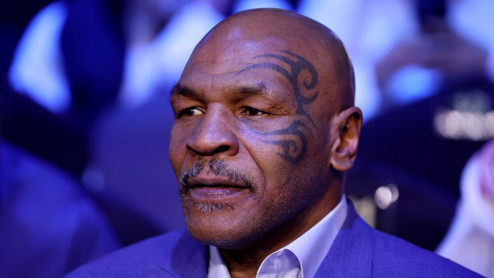 PHOTO: Former Boxer Mike Tyson looks on prior to the Cruiserweight Title fight between Jake Paul and Tommy Fury at the Diriyah Arena in Riyadh, Saudi Arabia, Feb. 26, 2023.