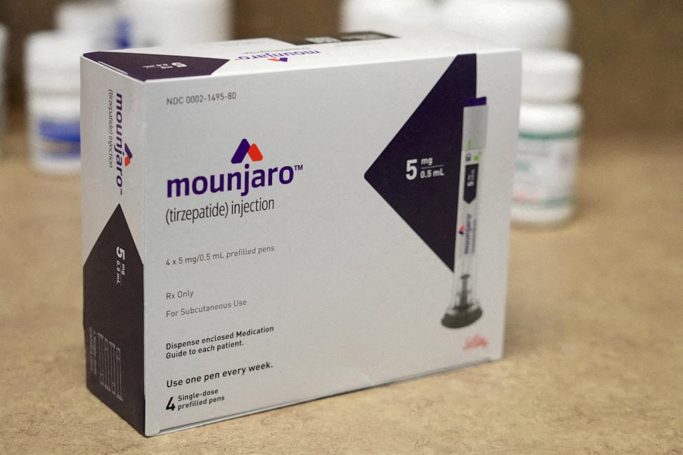 PHOTO: A box of Mounjaro, a tirzepatide injection drug used for treating type 2 diabetes made by Lilly is seen at Rock Canyon Pharmacy in Provo, Utah, March 29, 2023. 