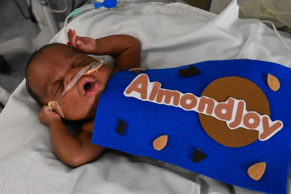 PHOTO: Baby from the Tallahassee Memorial HealthCare NICU dressed up in an Almond Joy Halloween costume.