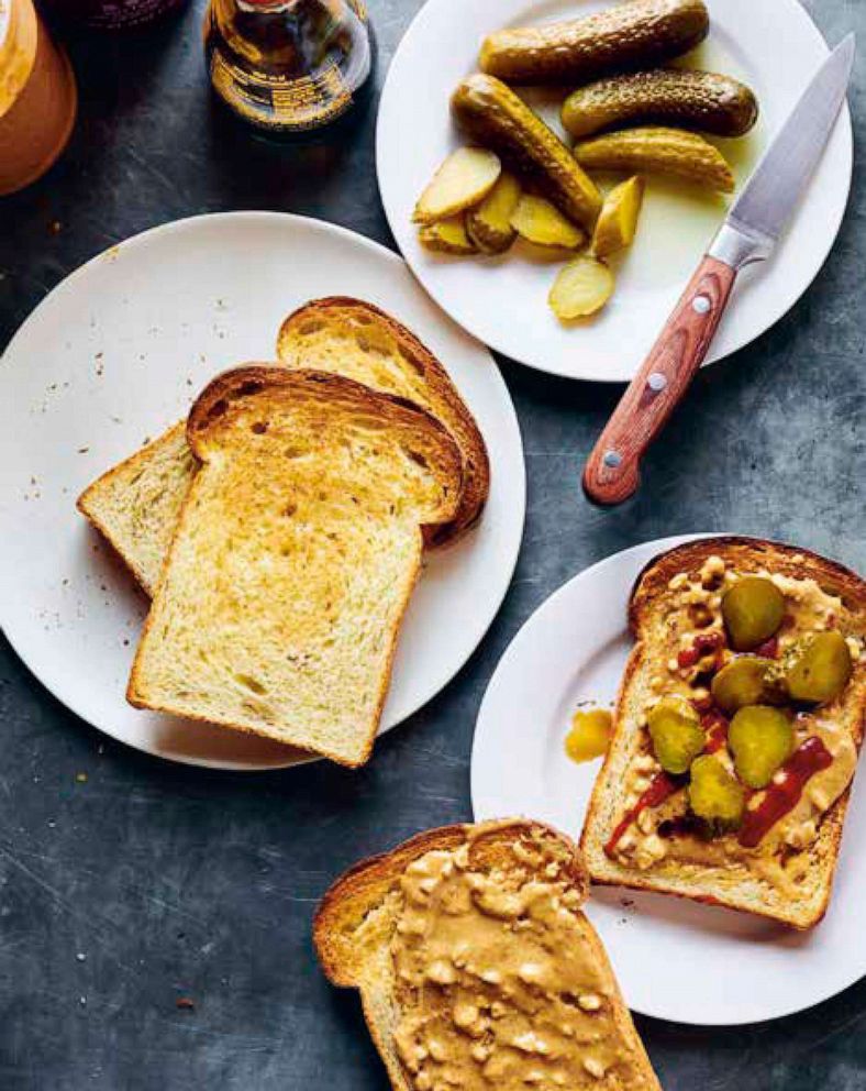 Sam Sifton's peanut butter sandwich with sriracha and pickles recipe.