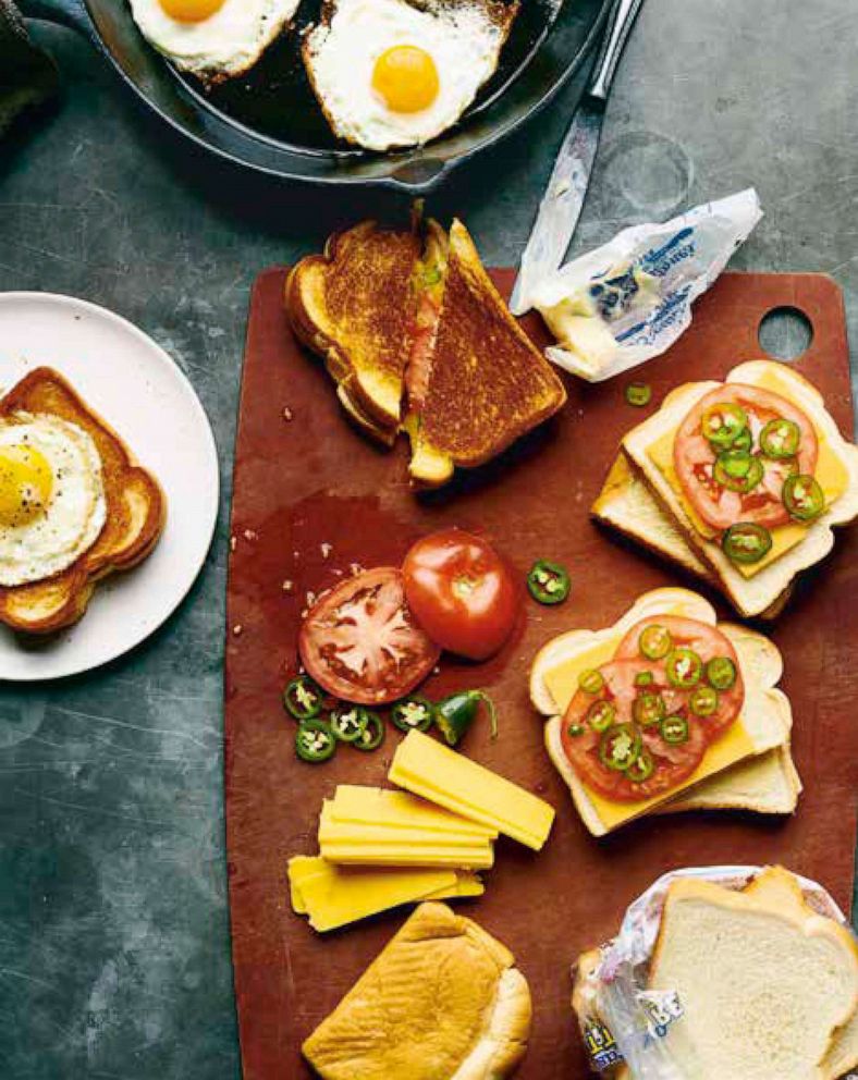 Sam Sifton's Grlled Cheese recipe with jalapeno, tomato and fried egg. 