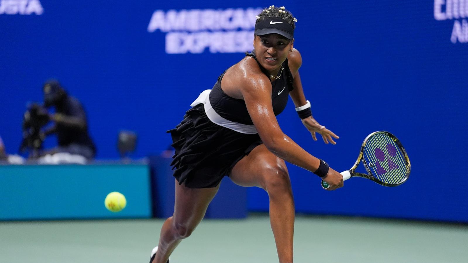 PHOTO: Naomi Osaka returns a shot to Karolina Muchova during the second round of the U.S. Open tennis championships, New York, Aug. 29, 2024.