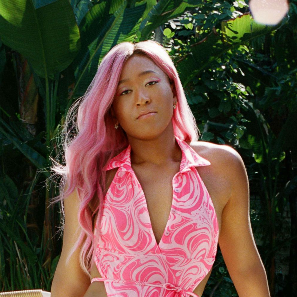 PHOTO: Naomi Osaka wearing a one piece bathing suit from the Frankies Bikinis x Naomi Osaka collection.
