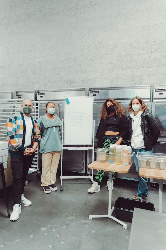 PHOTO: Naomi Osaka in the Sweetgreen test kitchen with co-founders Nicolas Jammet and Nathaniel Ru.