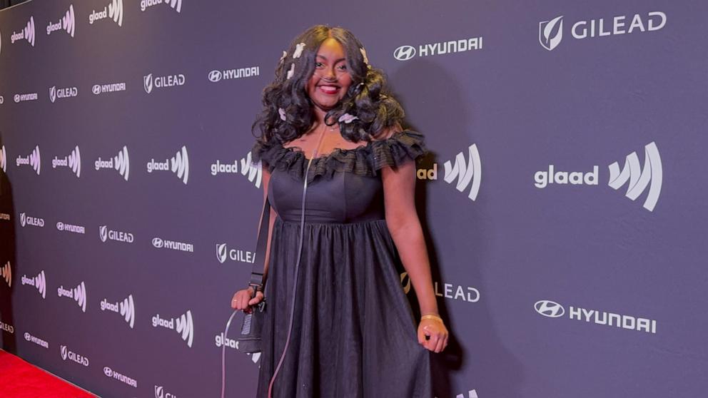 PHOTO: Natasha Allen at the 2024 GLAAD Awards wearing her portable oxygen tank.