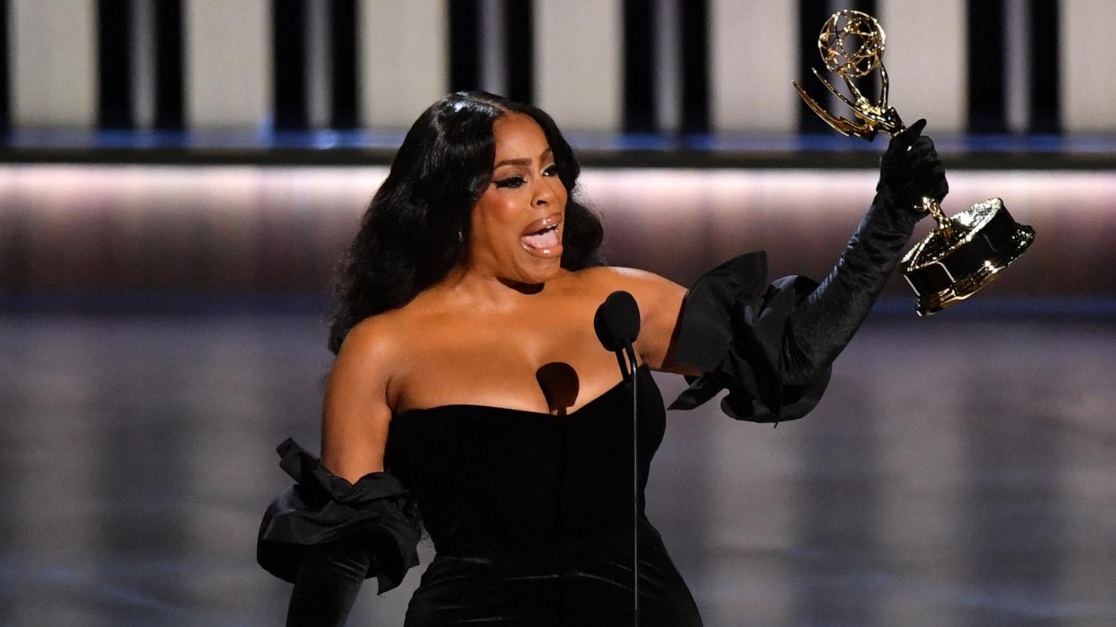 PHOTO: Outstanding Supporting Actress in a Limited/Anthology Series or Movie Niecy Nash-Betts speaks onstage during the 75th Emmy Awards at the Peacock Theatre in Los Angeles, Jan. 15, 2024.