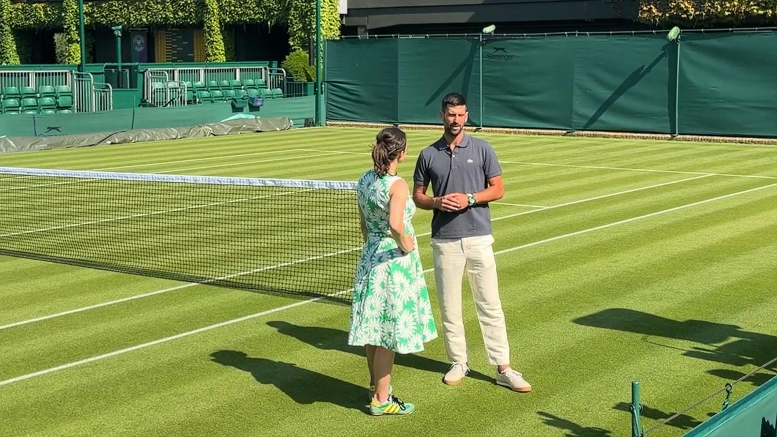 PHOTO: Serbia's Novak Djokovic speaks with ABC News at The All England Lawn Tennis and Croquet Club in Wimbledon, southwest London, June 25, 2026.