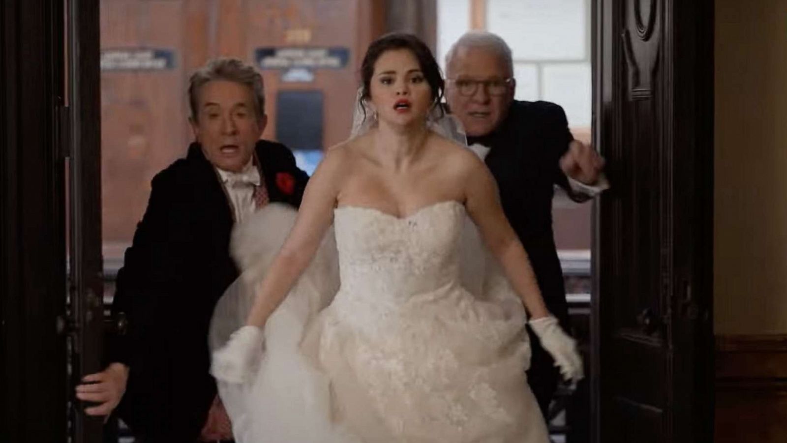 PHOTO: Selena Gomez, Martin Short and Steve Martin appear in this still from the new season three trailer of "Only Murders in the Building."