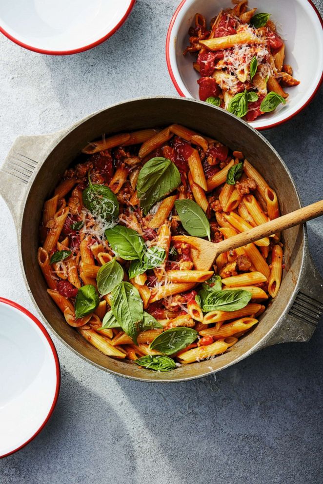 PHOTO: One-pot chicken sausage pasta.