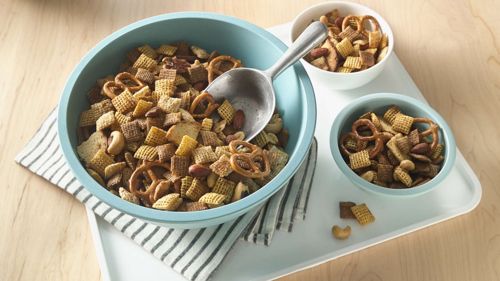 PHOTO: Homemade Chex Mix with pretzels and cereal for National Snack Food Month.