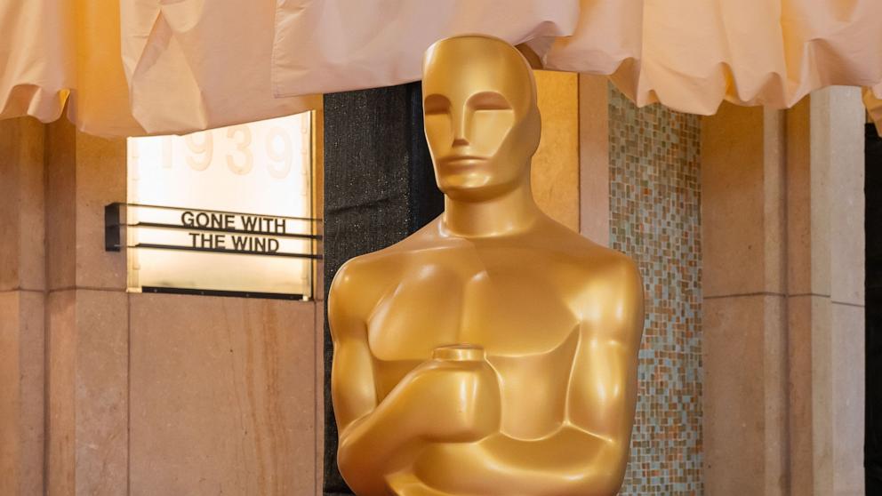 PHOTO: General views of Oscar statues as setup continues for the 96th Academy Awards at Hollywood & Highland and the Dolby Theatre on March 8, 2024 in Hollywood, Calif.