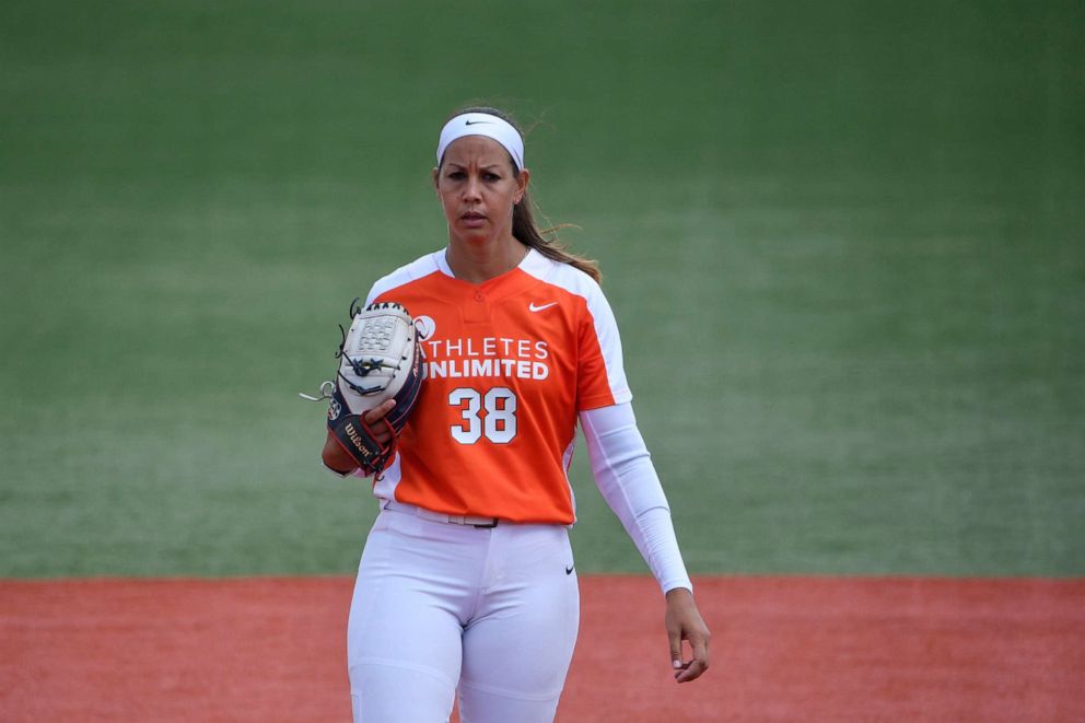 PHOTO: Cat Osterman #38 of Team Warren prepares to pitch in the first inning against Team Fagan at Parkway Bank Sports Complex, Aug. 29, 2020, in Rosemont, Ill. 