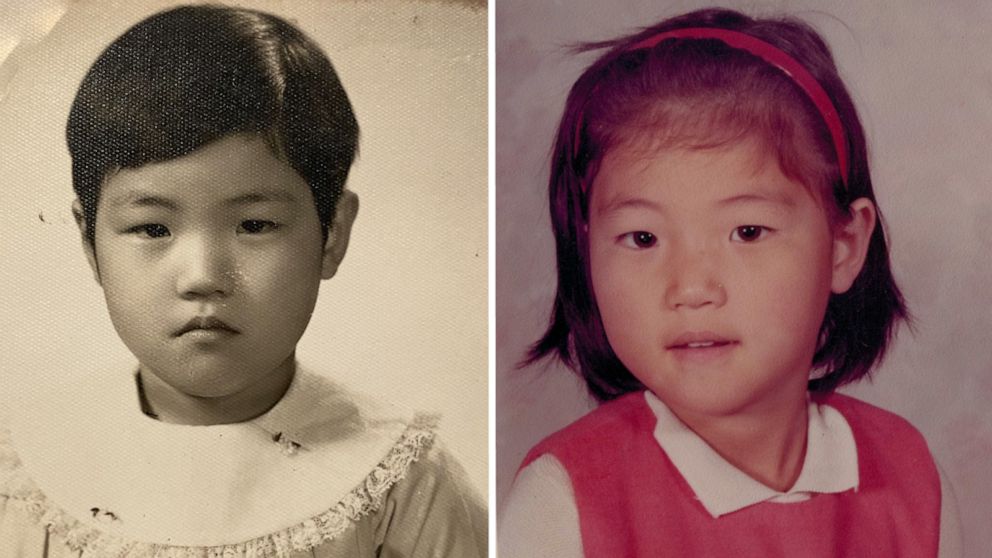 PHOTO: Left, Juju Chang in her green card photo when she immigrated to the U.S. from South Korea. Right, Juju Chang in her kindergarten photo in the U.S.