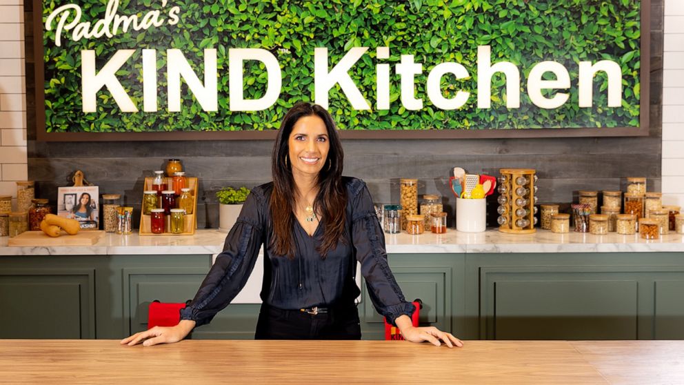 PHOTO: Padma Lakshmi at her namesake pop-up kitchen in Chelsea Market, New York City.