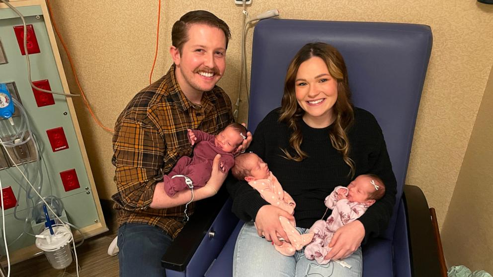 PHOTO: Sami and Theodore Hampton welcomed triplets Gwynevere, Calliope and Scarlett on Oct. 12.