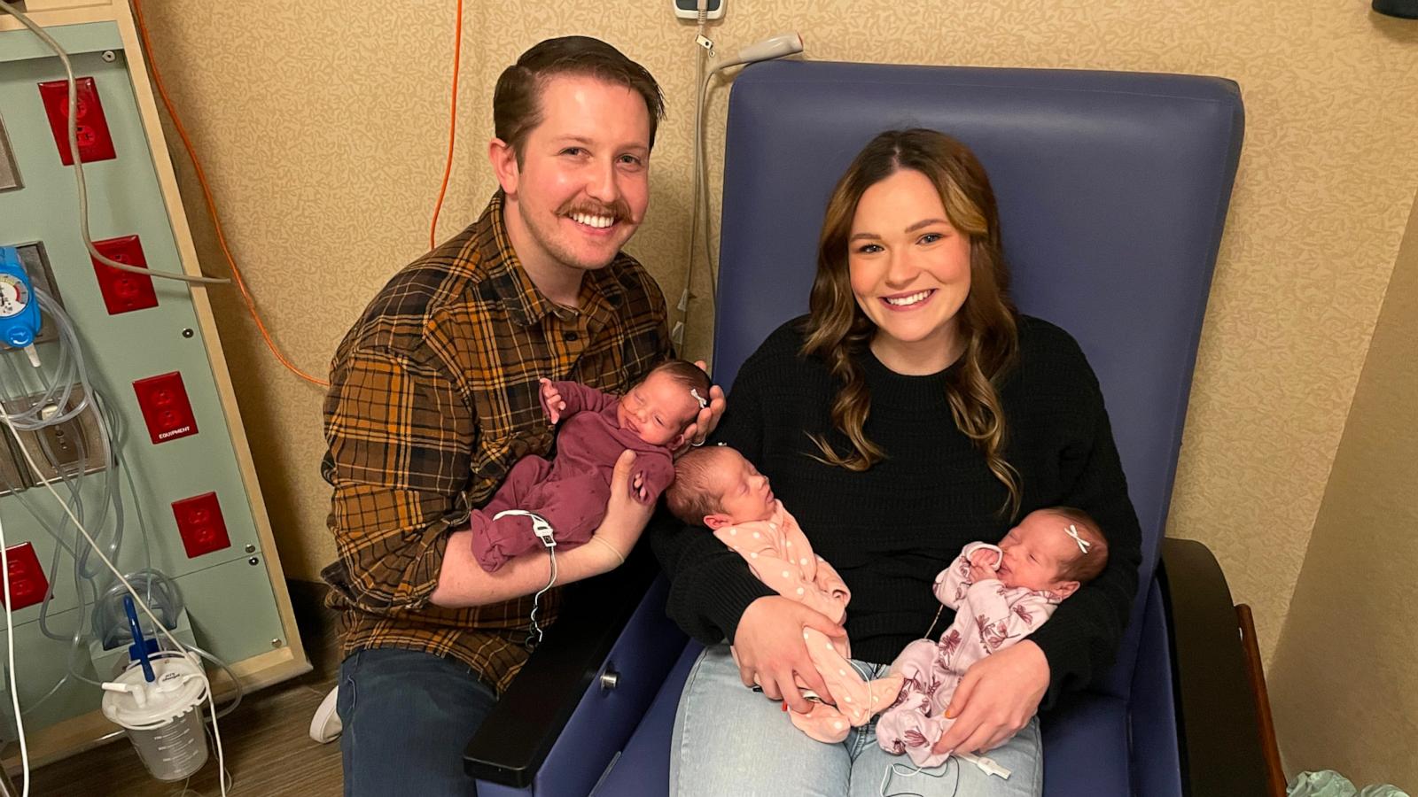 PHOTO: Sami and Theodore Hampton welcomed triplets Gwynevere, Calliope and Scarlett on Oct. 12.