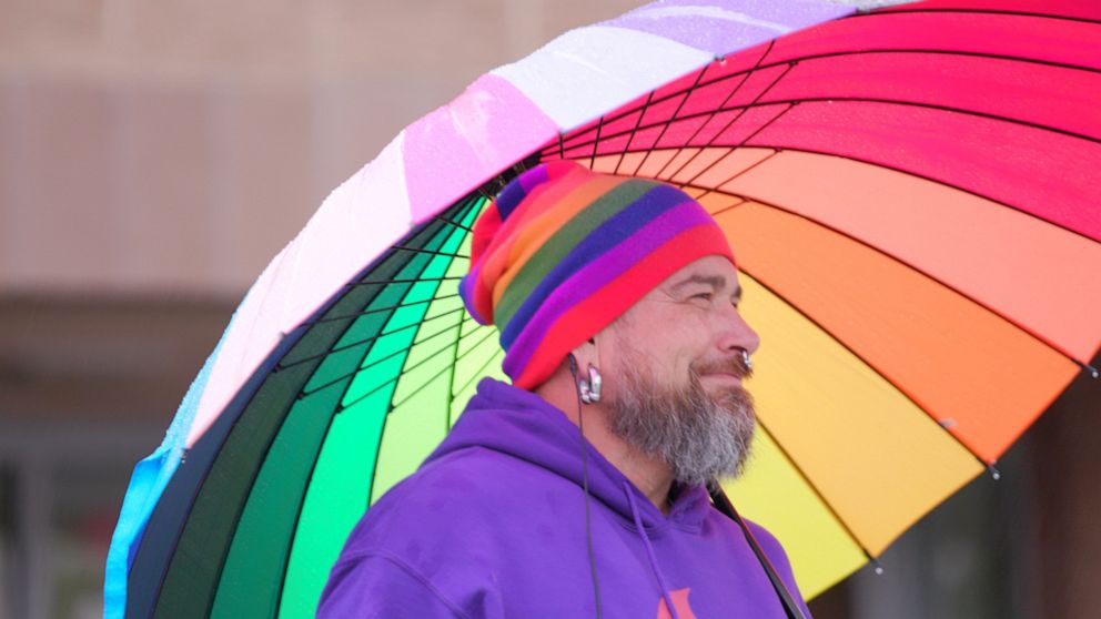 PHOTO: Eli Bazan is a co-founder of Parasol Patrol, which shields LGBTQ events from protesters.