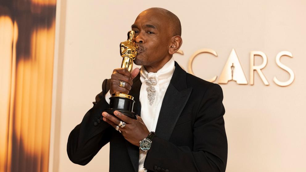 PHOTO: Paul Tazewell, winner of the Best Costume Design award for "Wicked", poses in the press room of the 97th Annual Academy Awards, Mar. 2, 2025, in Los Angeles.