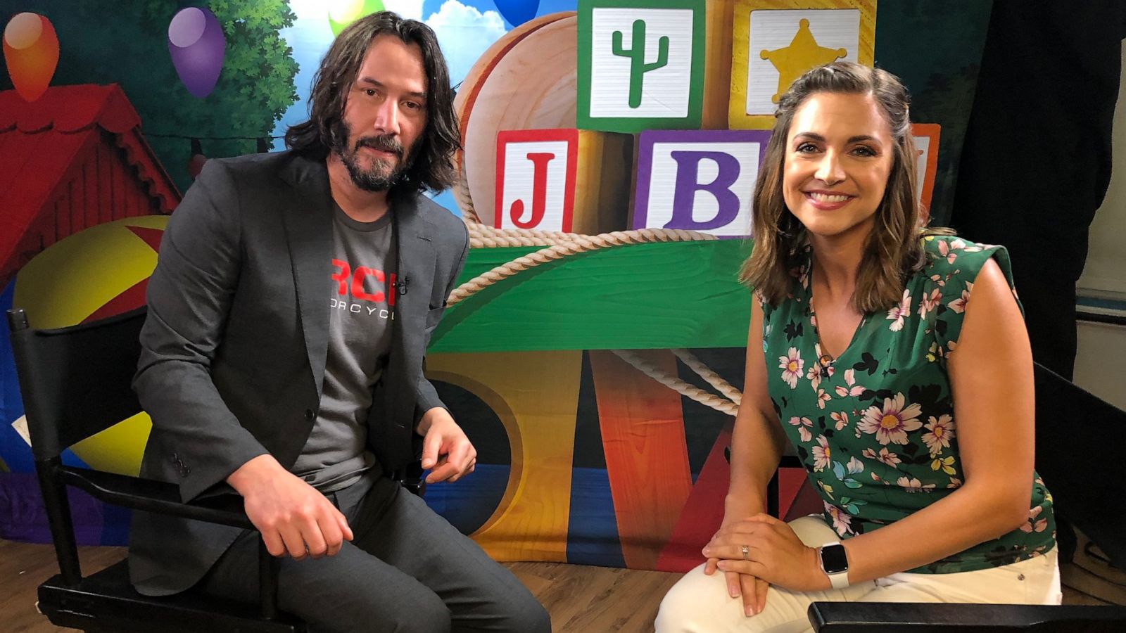 PHOTO: Actor Keanu Reeves sits down with ABC’s Paula Faris to talk about his new role in Toy Story 4.