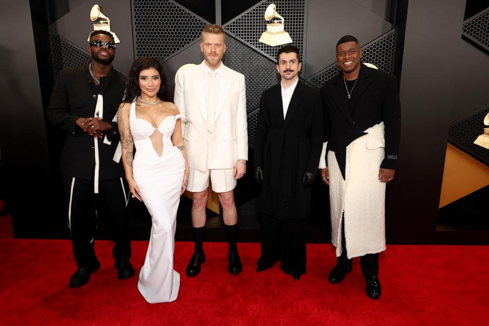 PHOTO: Kevin Olusola, Kirstin Maldonado, Scott Hoying, Mitch Grassi and Matt Sallee of Pentatonix attend the 66th GRAMMY Awards at Crypto.com Arena on Feb. 4, 2024 in Los Angeles.