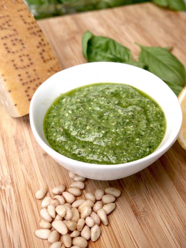 PHOTO: A bowl of homemade basil pesto. 