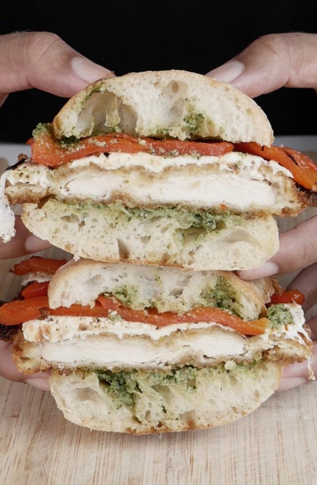 PHOTO: A pesto chicken cutlet sandwich.