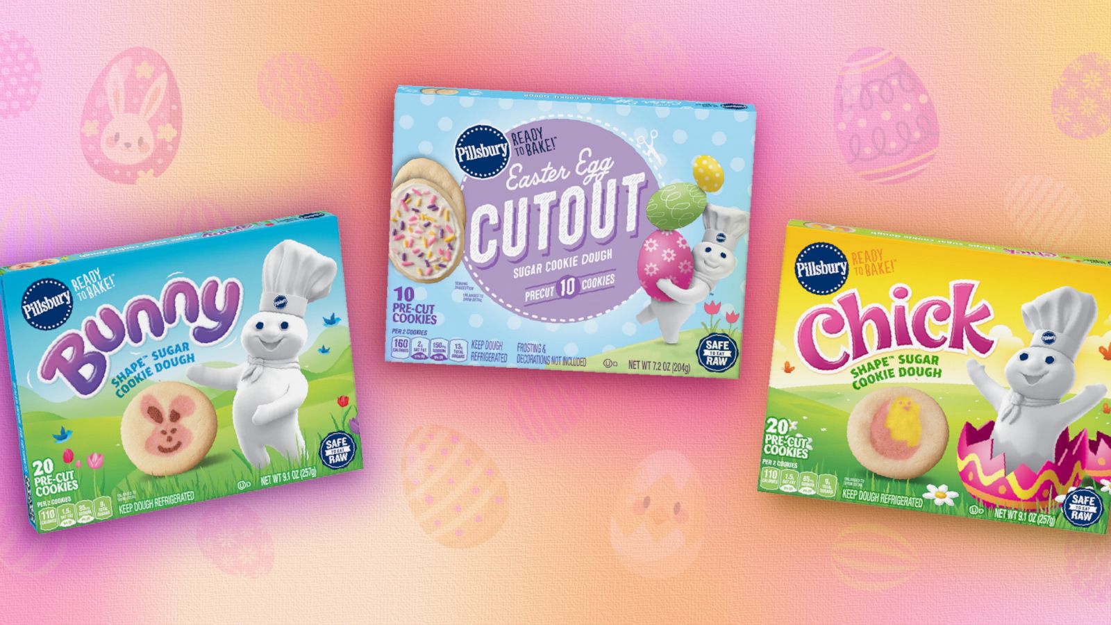 PHOTO: Three Easter and Spring-inspired take and bake cookies from Pillsbury.