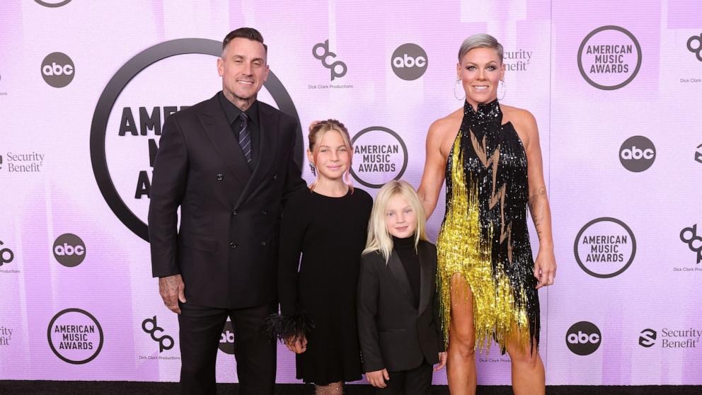 PHOTO: Corey Hart, Willow Sage Hart, Jameson Hart, and P!nk attend the American Music Awards in Los Angeles, CA, Nov. 20, 2022.