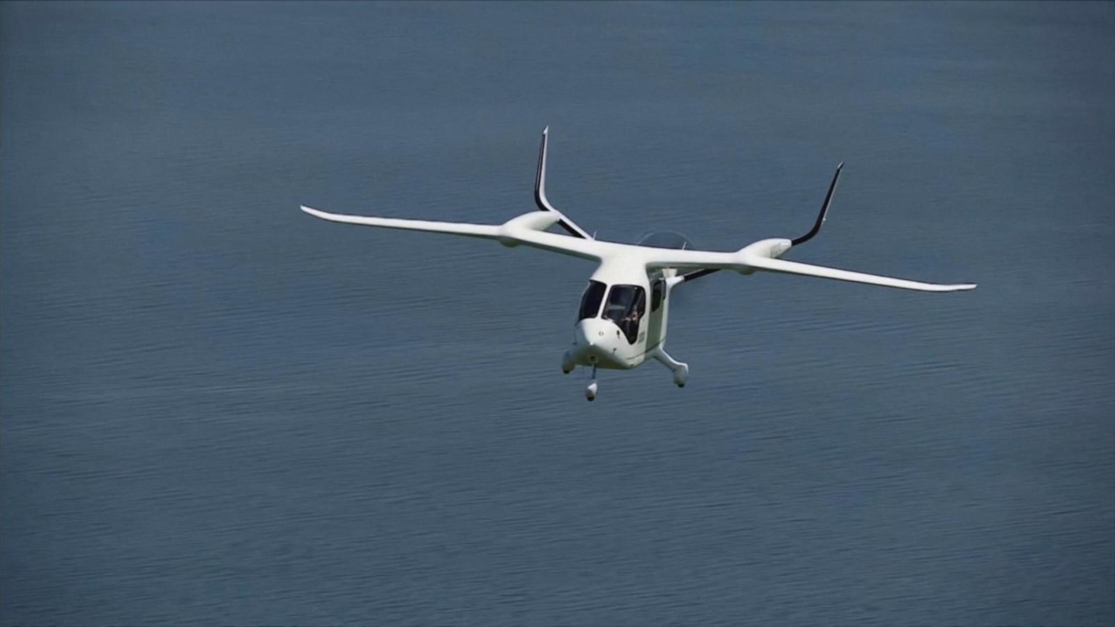 PHOTO: Gio Benitez takes flight on the Beta Technologies all electric aircraft.
