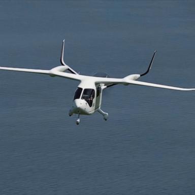 PHOTO: Gio Benitez takes flight on the Beta Technologies all electric aircraft.