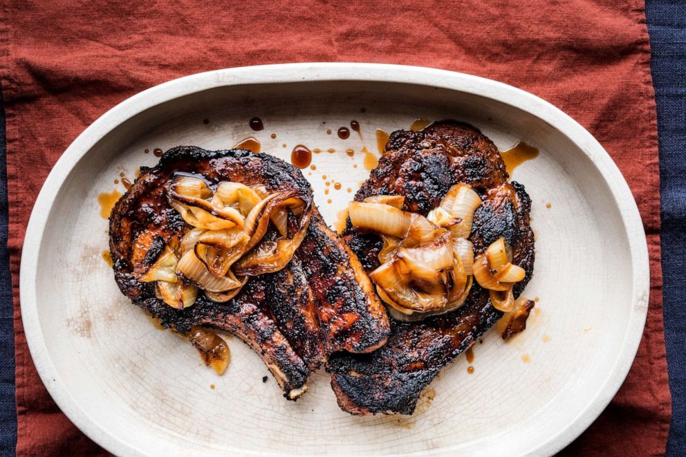 PHOTO: Nancy Silverton's pork shoulder blade chops with chipotle and apple cider syrup.