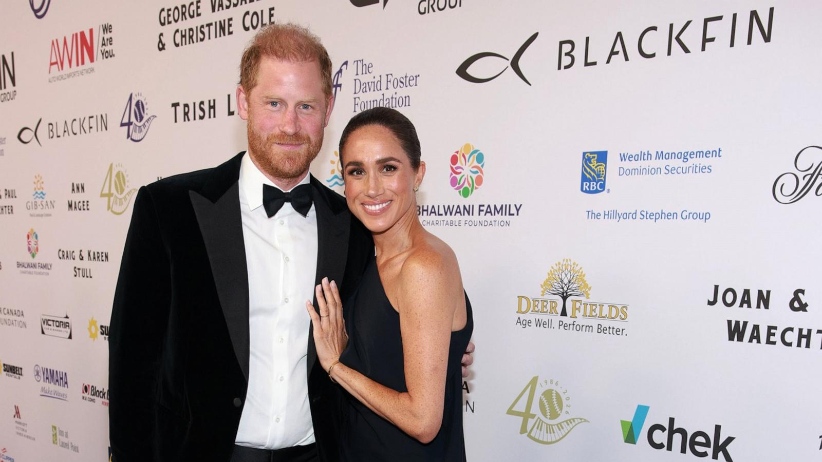 Prince Harry, Duke of Sussex (L) and Meghan, Duchess of Sussex attend the David Foster Foundation 40th Anniversary Celebration on August 07, 2026 in Victoria, British Columbia.