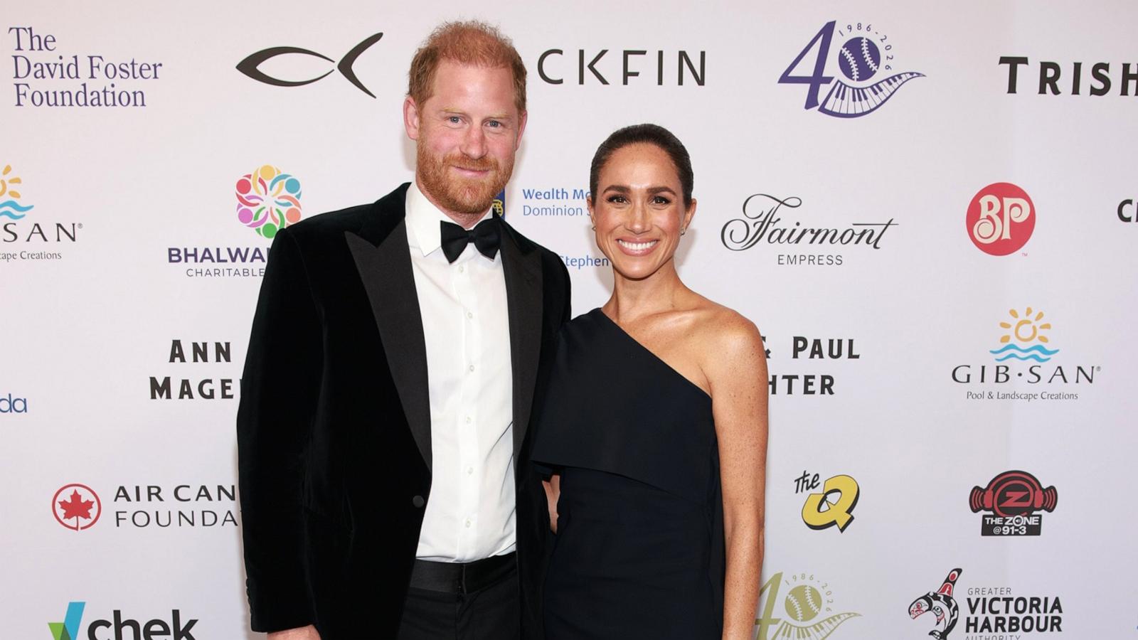 Prince Harry, Duke of Sussex (L) and Meghan, Duchess of Sussex attend the David Foster Foundation 40th Anniversary Celebration on August 07, 2026 in Victoria, British Columbia.
