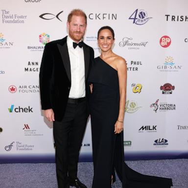 Prince Harry, Duke of Sussex (L) and Meghan, Duchess of Sussex attend the David Foster Foundation 40th Anniversary Celebration on August 07, 2026 in Victoria, British Columbia. 
