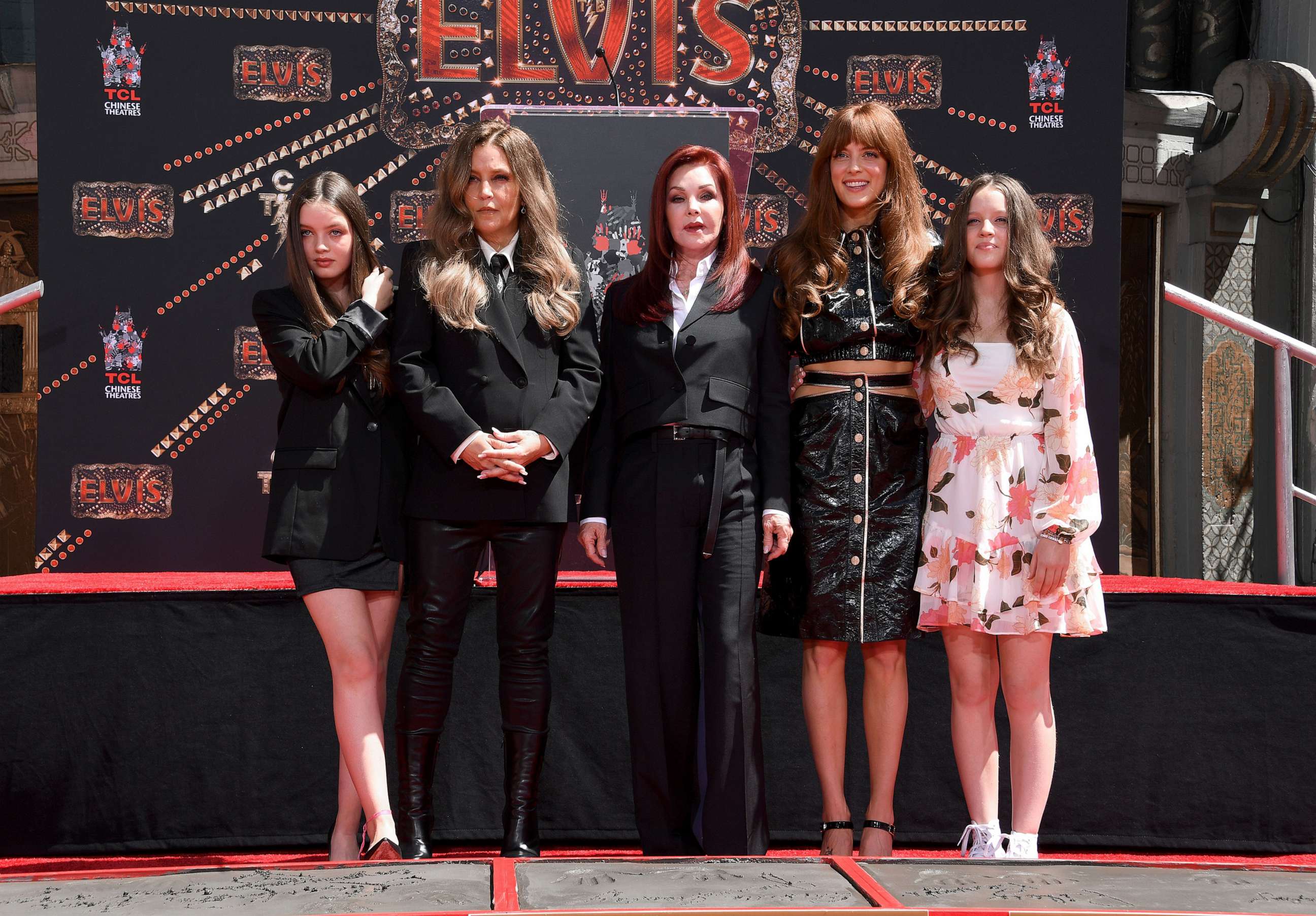 PHOTO: (L-R) Harper Vivienne Ann Lockwood, Lisa Marie Presley, Priscilla Presley, Riley Keough, and Finley Aaron Love Lockwood attend the Handprint Ceremony at TCL Chinese Theatre, June 21, 2022, in Hollywood, Calif.
