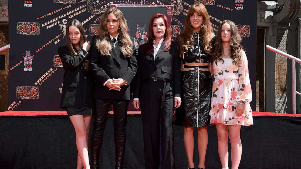 PHOTO: (L-R) Harper Vivienne Ann Lockwood, Lisa Marie Presley, Priscilla Presley, Riley Keough, and Finley Aaron Love Lockwood attend the Handprint Ceremony at TCL Chinese Theatre, June 21, 2022, in Hollywood, Calif.