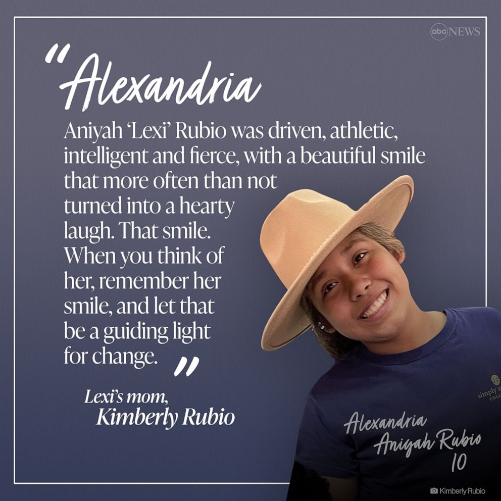 PHOTO: Kimberly Rubio on her daughter, Alexandria Aniyah Rubio, who was among those killed in the shooting at Robb Elementary School, May 24, 2022, in Uvalde, Texas.