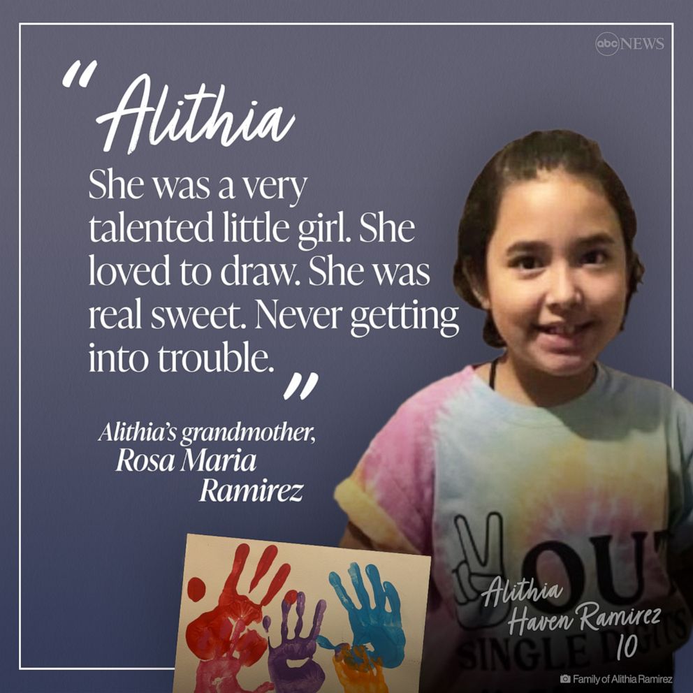 PHOTO: Rosa Maria Ramirez on her daughter, Alithia Ramirez, who was among those killed in the shooting at Robb Elementary School, May 24, 2022, in Uvalde, Texas.